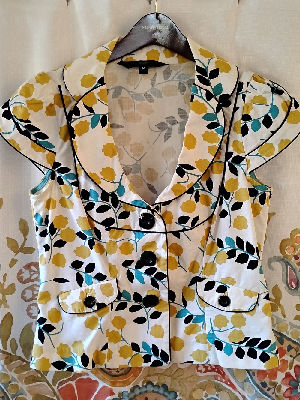 Mossimo Floral Button-Up Shirt - Yellow/Teal/Black - M